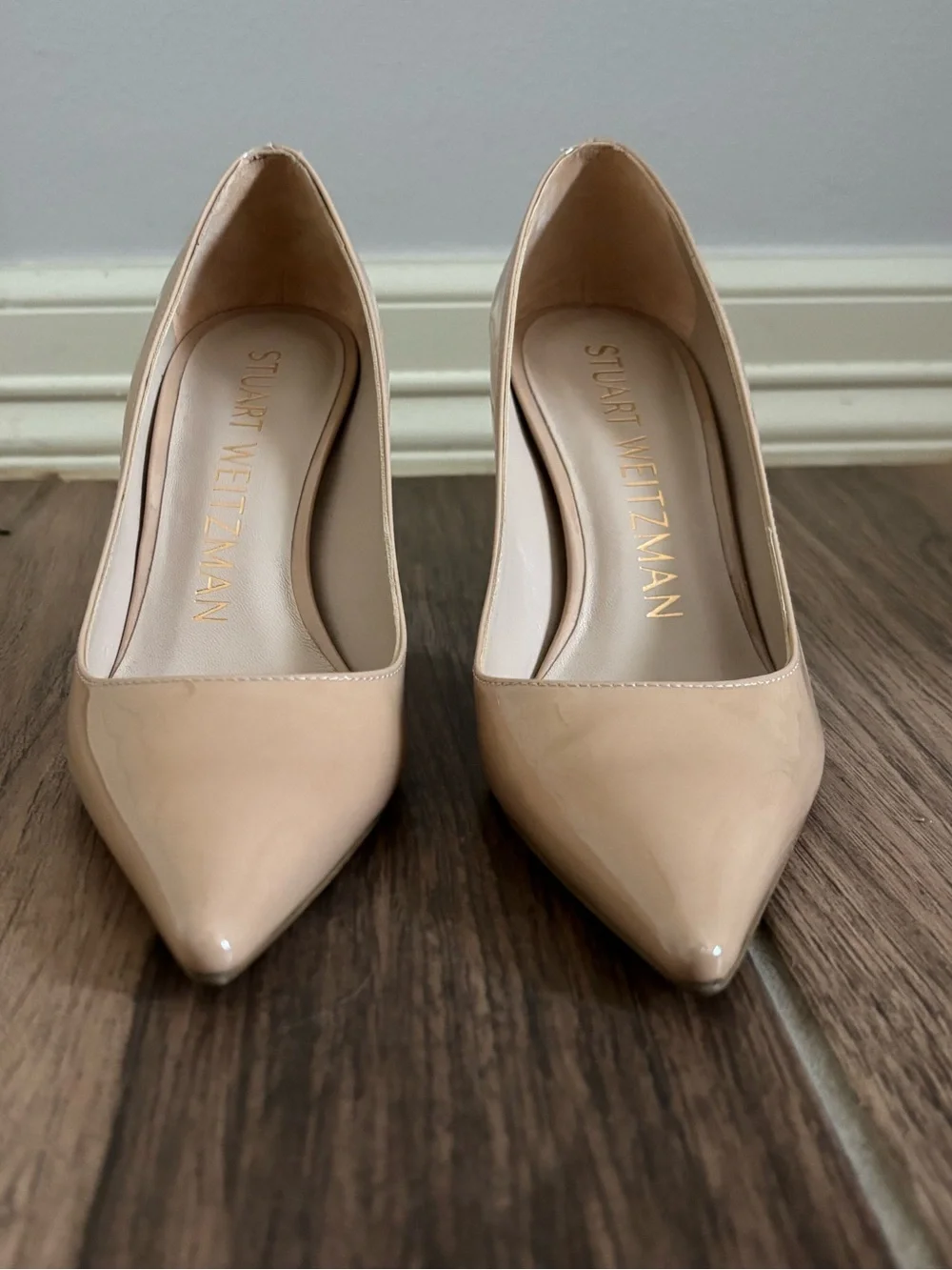 Stuart Weitzman Blush Patent Pointed-Toe Pumps